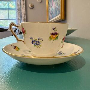 Vintage Staffordshire Floral Teacup and Saucer Set